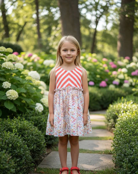 GIRLS LIBERTY PRINT AND STRIPES DRESS TARIFA