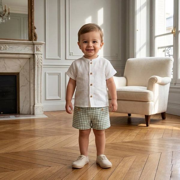BOYS GINGHAM SHORT AND SHIRT 2P SET TURIN