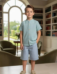 BOY PLAID MAO COLLAR SHIRT WITH SHORT SET