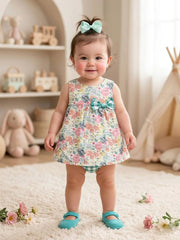 GIRLS FLORAL VICHY DRESS WITH BLOOMER 2P