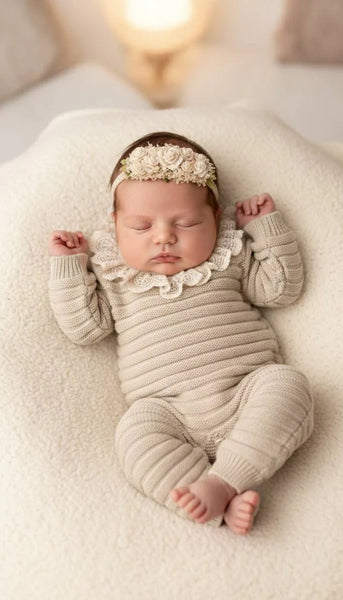 Pelele de punto para niña con cuello de encaje