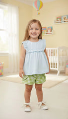 GIRL PLUMETI TRIM RUFFLE BLOUSE AND SHORT 2P