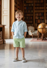 BOY MAO COLLAR SHIRT AND PLAID SHORT 2P