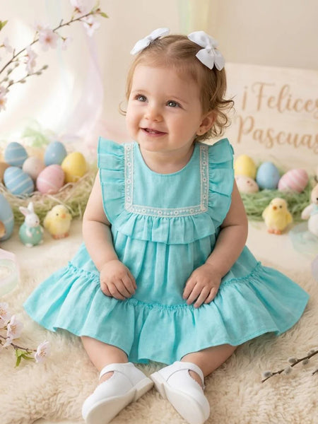 VESTIDO DE LINO TURQUESA PARA NIÑA