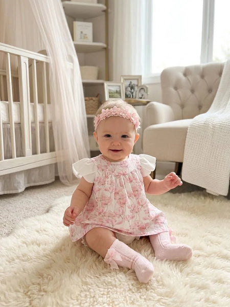 GIRLS CHERRY BLOSSOM SHORT DRESS AND BLOOMER 2P SET