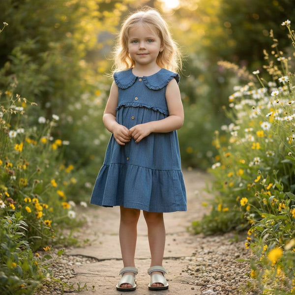 VESTIDO VAQUERO CON CUELLO PARA NIÑA