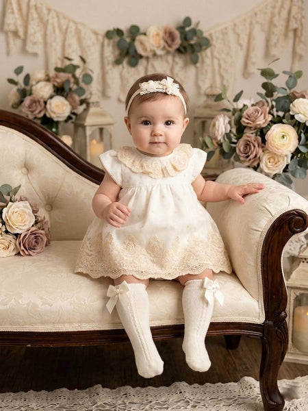 GIRLS LACE IVORY DRESS WITH BLOOMER 2P