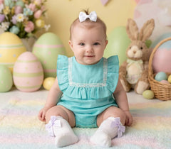 BABY TURQUOISE LINEN ROMPER