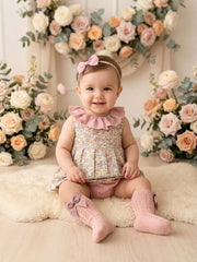 GIRLS FLORAL RUFFLE COLLAR DRESS WITH BLOOMER 2P