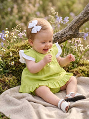 GIRLS RUFFLE SLEEVE LIME GREEN DRESS