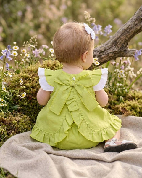 GIRLS RUFFLE SLEEVE LIME GREEN DRESS