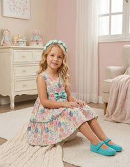 GIRLS FLORAL WITH VICHY BOW DRESS