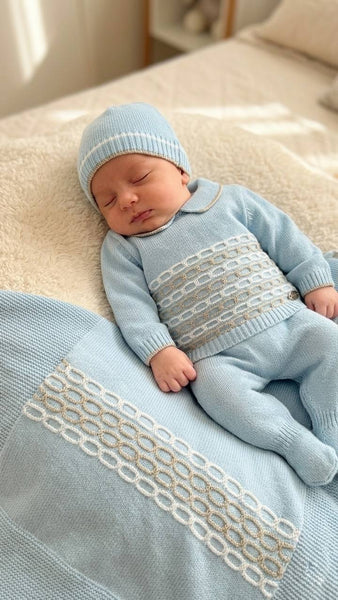 BABY COLORED CHAIN BLANKET AND NEWBORN 4P SET