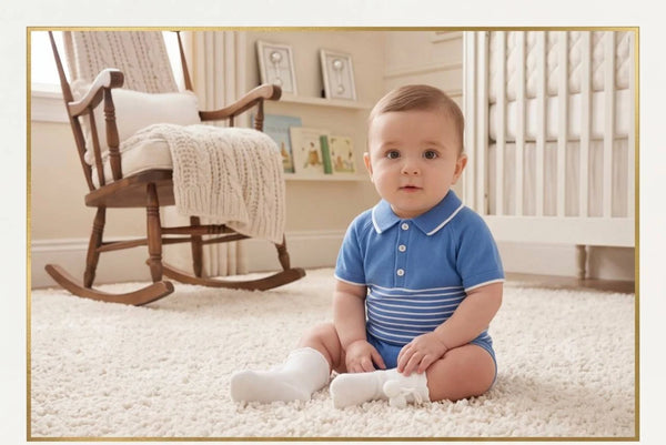 BOYS STRIPED WITH COLLAR KNITTED SHIRT AND SHORT 2P SET