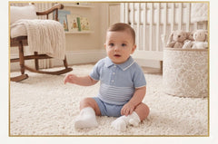 BOYS STRIPED WITH COLLAR KNITTED SHIRT AND SHORT 2P SET