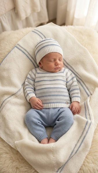 BABY COLORED STRIPED BLANKET AND NEWBORN 4P SET