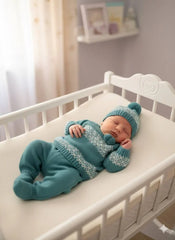 NEWBORN EMBROIDED BORDER AND POMPONS 3P SET