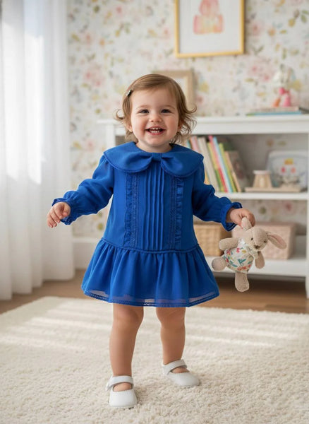 BABY GIRLS BOW COLLAR BLUE DRESS