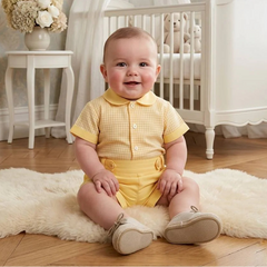 CONJUNTO DE CAMISA Y PANTALÓN CORTO CON CUELLO DE CUADROS PARA BEBÉ NIÑO