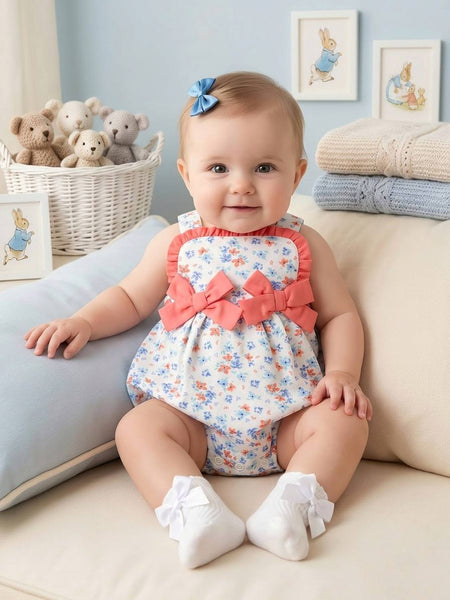 GIRLS FLORAL PRINT AND BOWS ROMPER