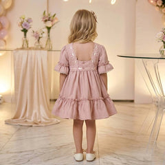 GIRLS LACE DETAIL AND RUFFLE SLEEVE DRESS