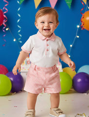 BABY BOYS CORAL GINGHAM SHORT SET
