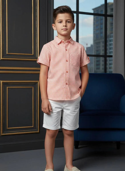 CONJUNTO DE CAMISA DE CUELLO MAO A GUINGA PARA NIÑO