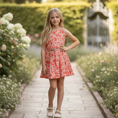 GIRLS RED DRESS WITH GOLD BELT