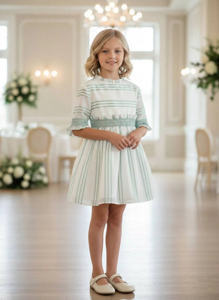 GIRLS STRIPES AND APPLIQUES DRESS