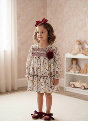 VESTIDO DE NIÑA CON LAZO DE TERCIOPELO EN LA ESPALDA Y FLORAL GRETA