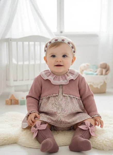 BABY LIBERTY SHORT DRESS,BLOOMER AND CARDIGAN  3P SET ONDULINA