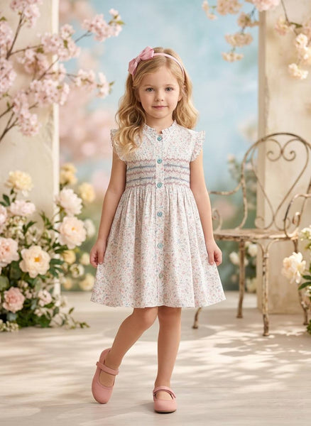 GIRLS PASTEL FLORAL SMOCKED DRESS