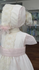 BABY TULLE AND CENTRAL LACE DRESS,BLOOMER AND BONNET 3P SET