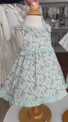 GIRLS GREEN FLOWER SHORT DRESS WITH BLOOMER 2P SET