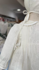 CHRISTENING LACE PLEAT LINEN GOWN WITH BONNET