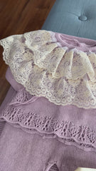 NEWBORN DOUBLE LACE COLLAR DUSTY PURPLE KNIT LUXURY 4P SET