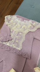 NEWBORN WITH LACE SQUARED AND LACE COLLAR  KNIT LUXURY 4P SET