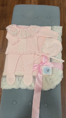 NEWBORN FLORAL LACE KNIT LUXURY 4P SET
