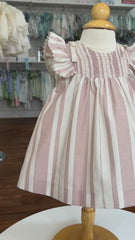 GIRLS RUFFLE SLEEVE STRIPED DRESS WITH BLOOMER 2P PORCELANA