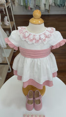 GIRLS PUFF SLEEVE LACE COLLAR DRESS WITH BLOOMER 2P SET