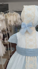 BABY TULLE AND CENTRAL LACE DRESS,BLOOMER AND BONNET 3P SET