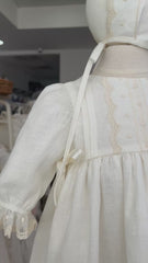 CHRISTENING IVORY LINEN GOWN WITH BONNET