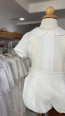 BOYS CEREMONY LACE DETAIL LINEN SHORT 2P SET
