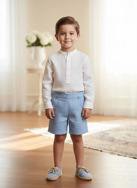 BOYS LONG SLEEVE SHIRT AND SHORT WITH BUTTONS  2P SET