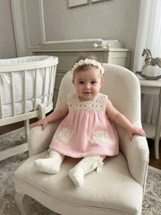 GIRLS CROCHET KNIT GAUZE DRESS WITH BLOOMER 2P DECORACION
