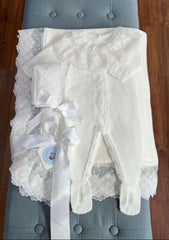 NEWBORN LACE COLLAR KNIT LUXURY ROMPER 3P SET