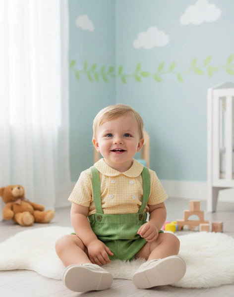 BOYS YELLOW SHIRT WITH SUSPENDER SHORT SET PARAISO