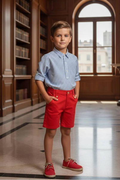 BOY PLAID SHIRT WITH RED SHORT GAVIOTAS