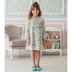 GIRLS TOILE PRINT LONG SLEEVE DRESS DELHI