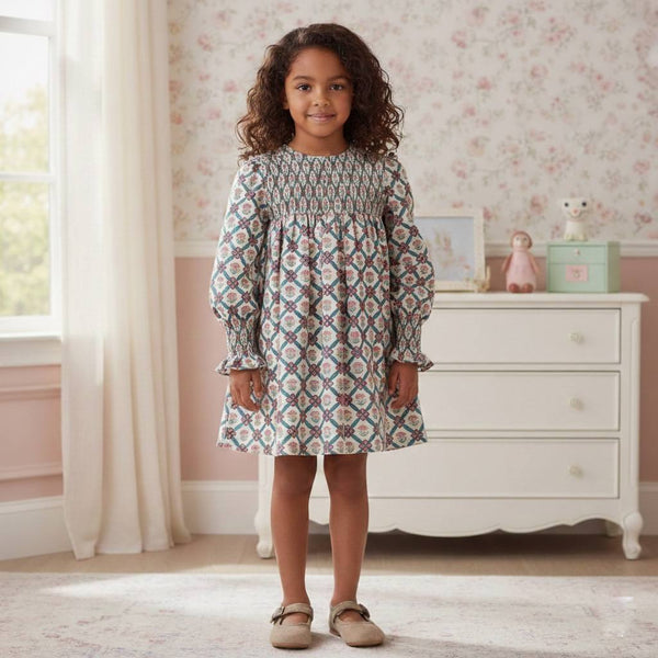 VESTIDO FLORAL DE MANGA LARGA PARA NIÑA